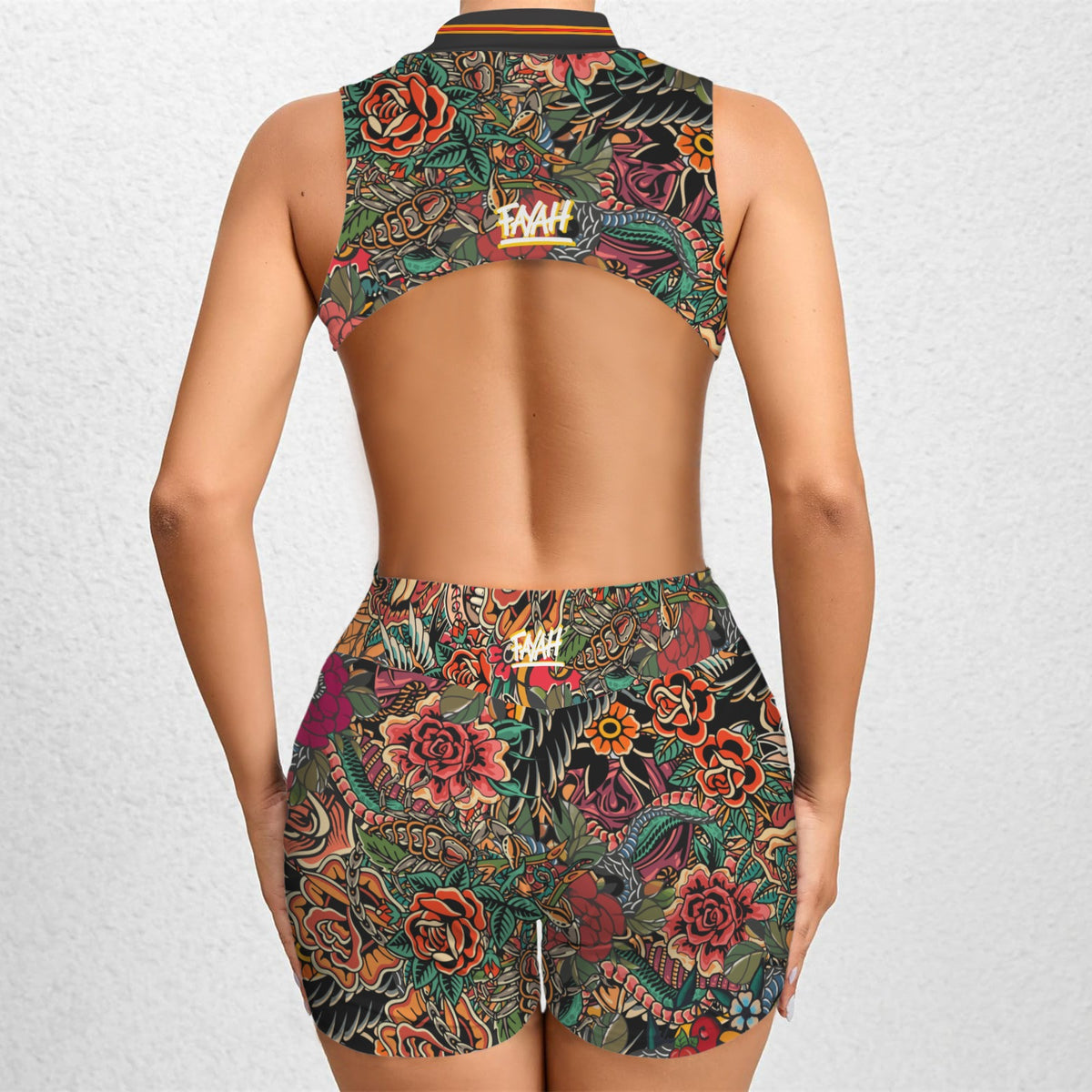 PRE-ORDER Inked Fayah™ Women’s Sleeveless Half-Zipper Bare-Back One-Piece Jumpsuit