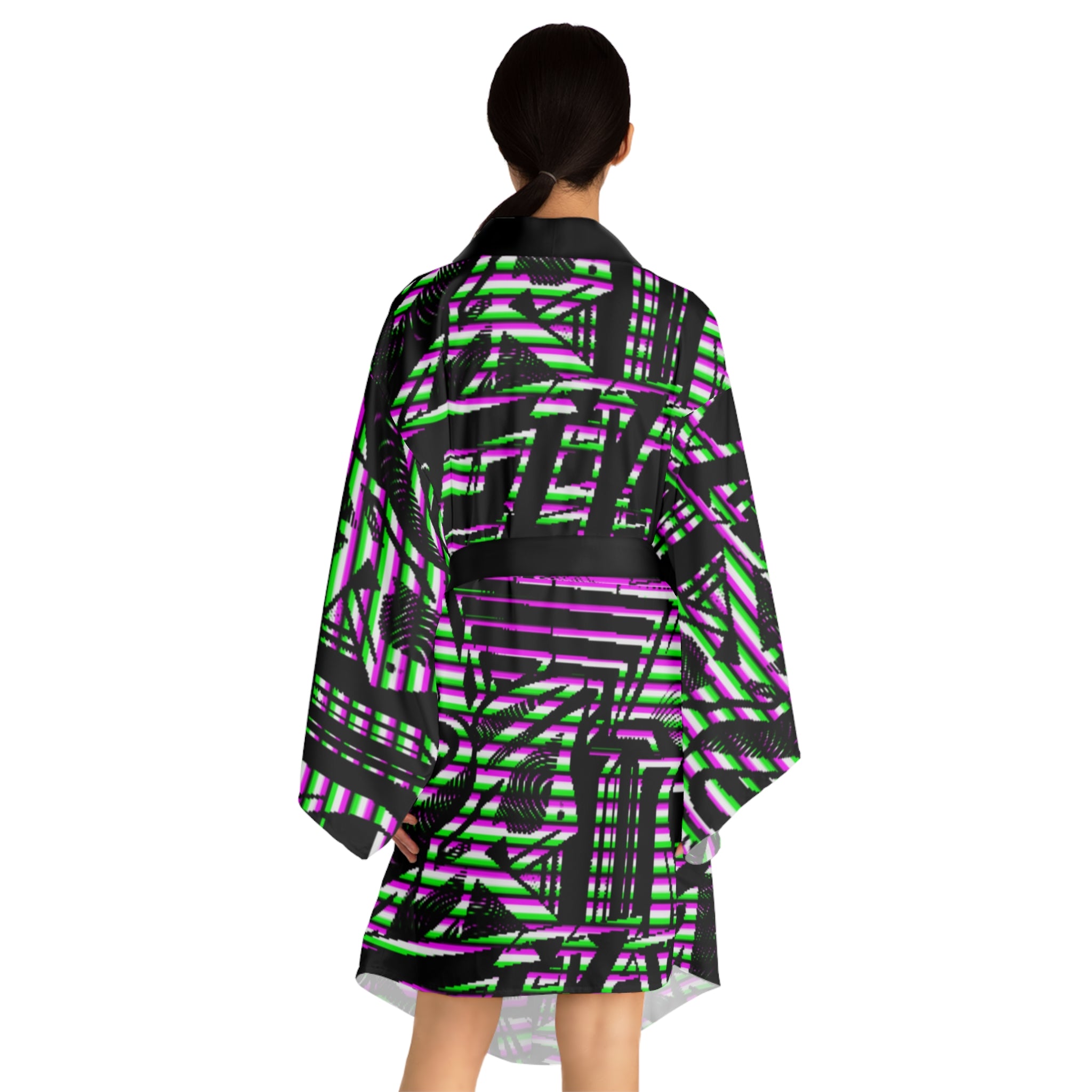 FAYAH INKED PIXELS Belted Kimono Robe