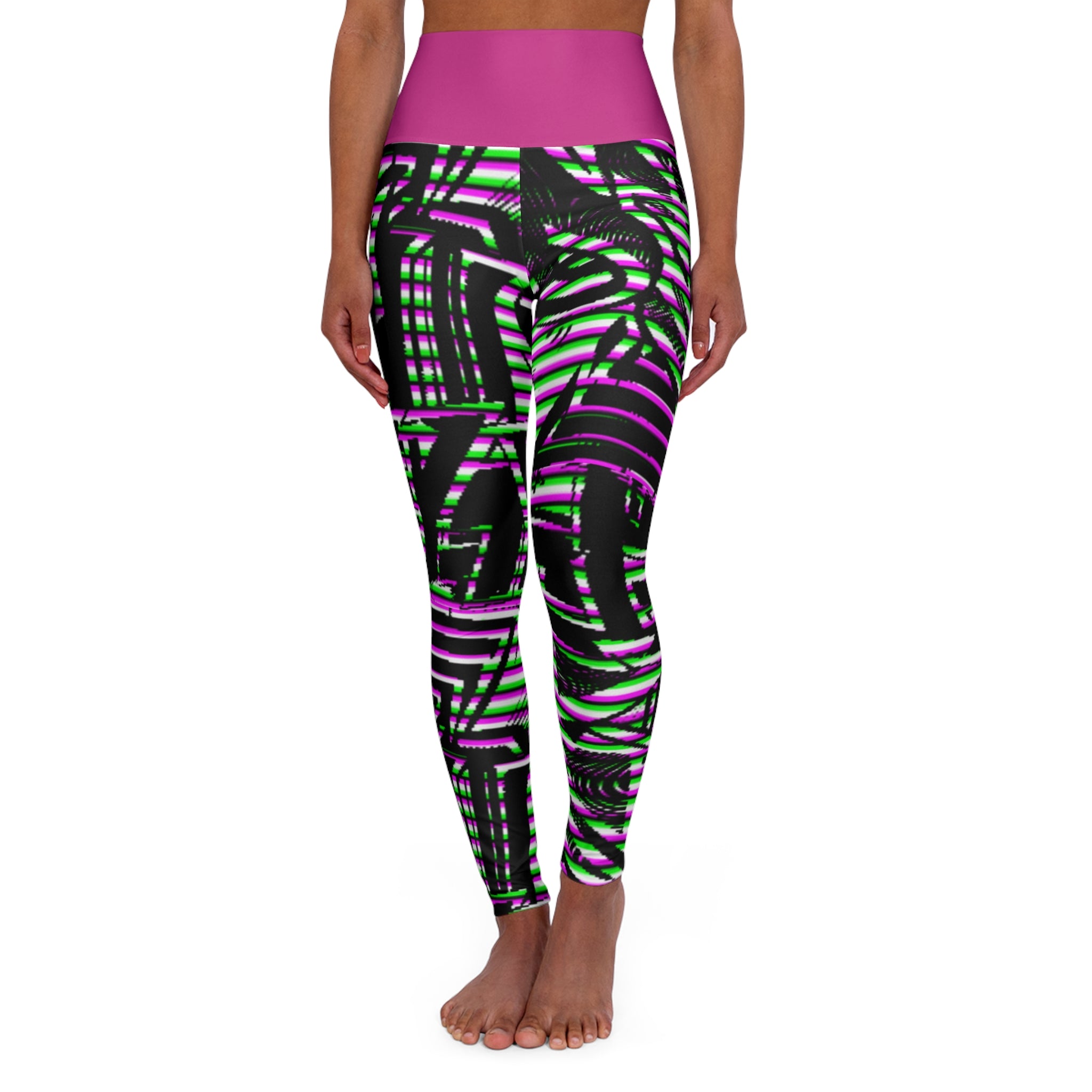 Sparked High Waisted Yoga Leggings (pink contast)