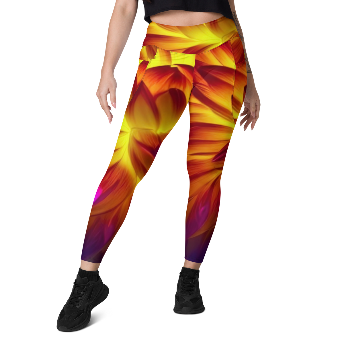 Fire Dahlia Leggings (with deep pockets)