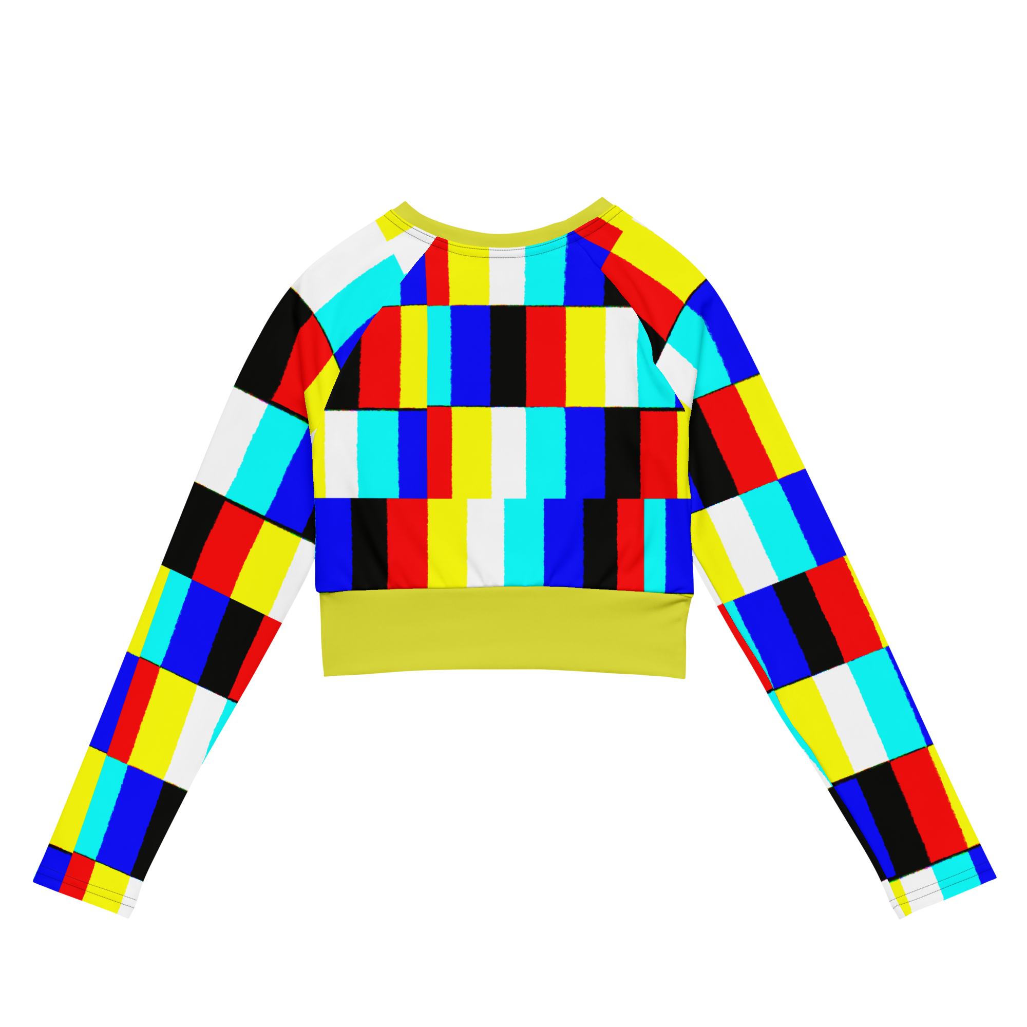Glitch long-sleeve crop top (yellow contrast)