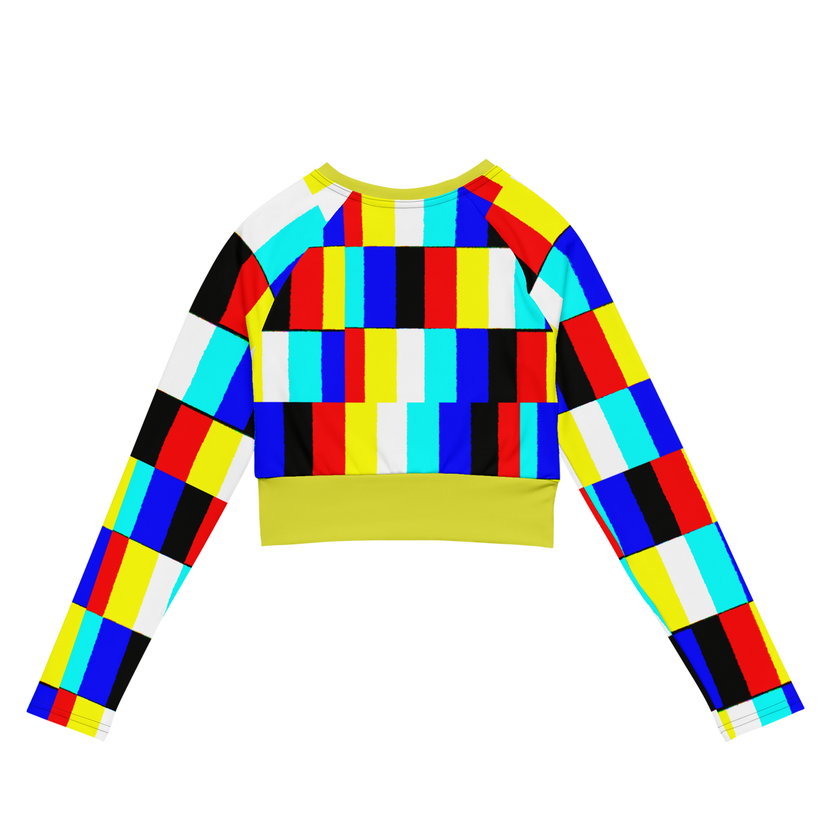 Glitch long-sleeve crop top (yellow contrast)