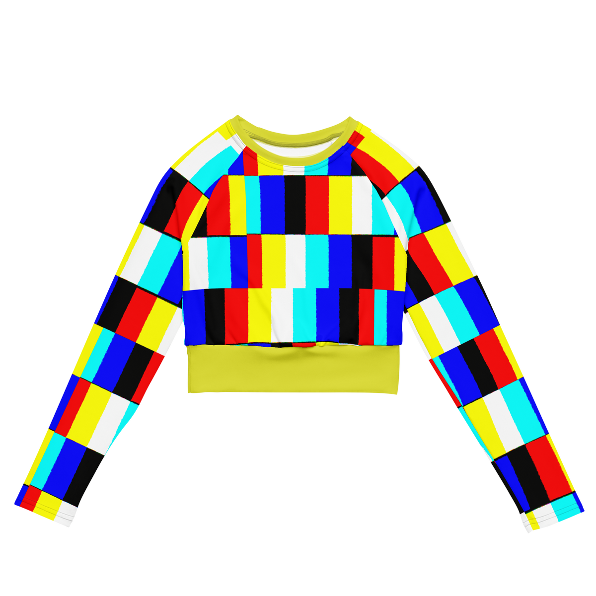 Glitch long-sleeve crop top (yellow contrast)