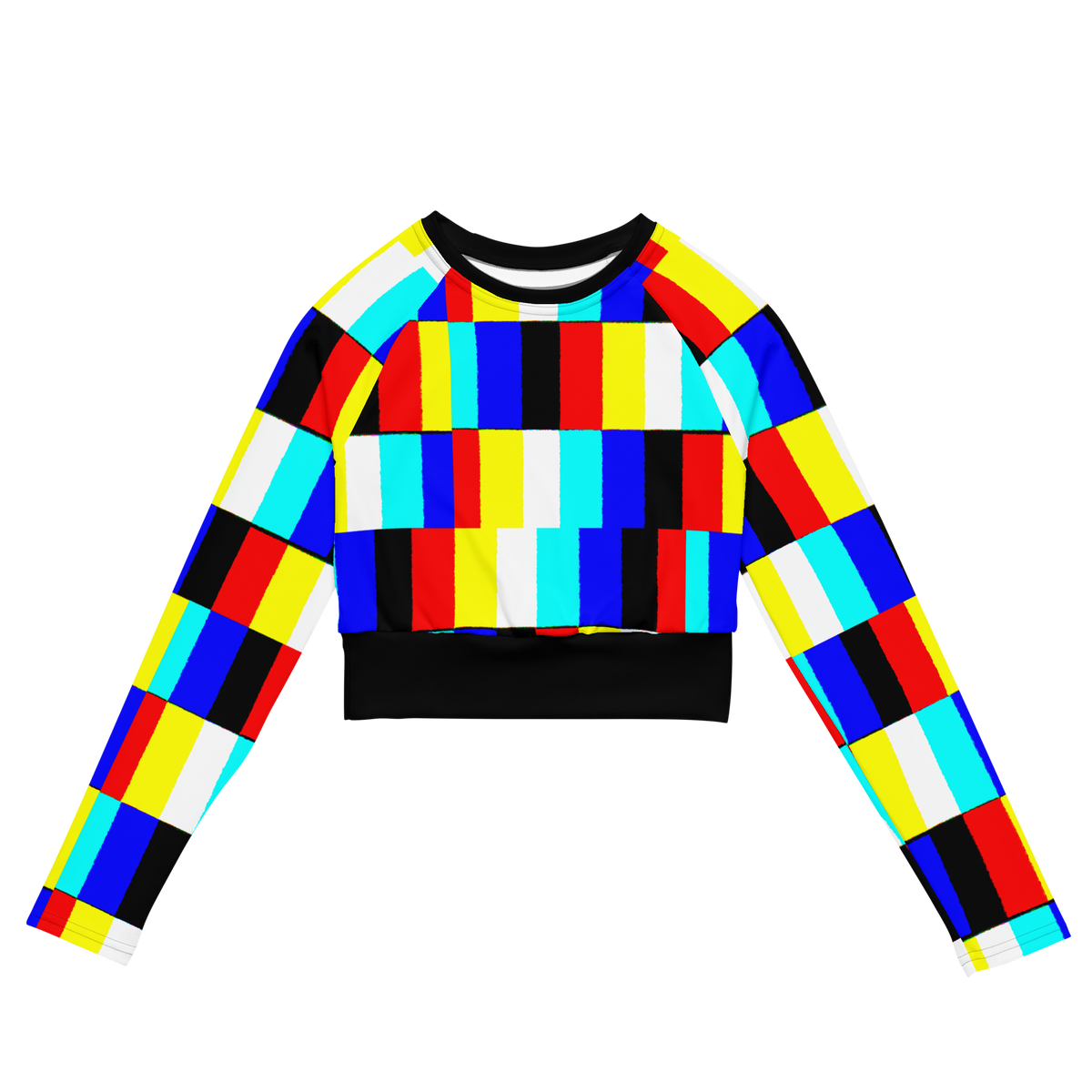 Glitch long-sleeve crop top (black contrast)