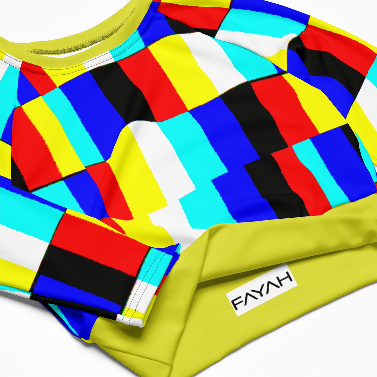 Glitch long-sleeve crop top (yellow contrast)