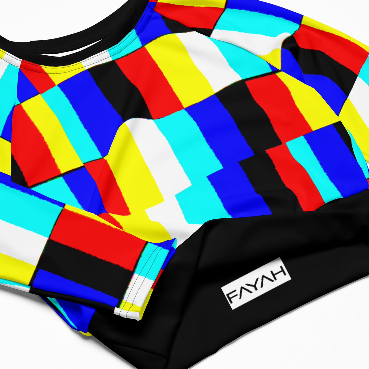 Glitch long-sleeve crop top (black contrast)