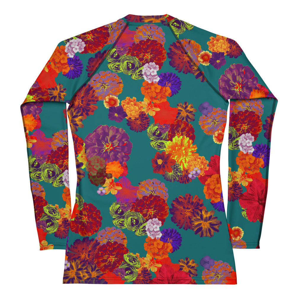 Teal Flroal Women's Rash Guard