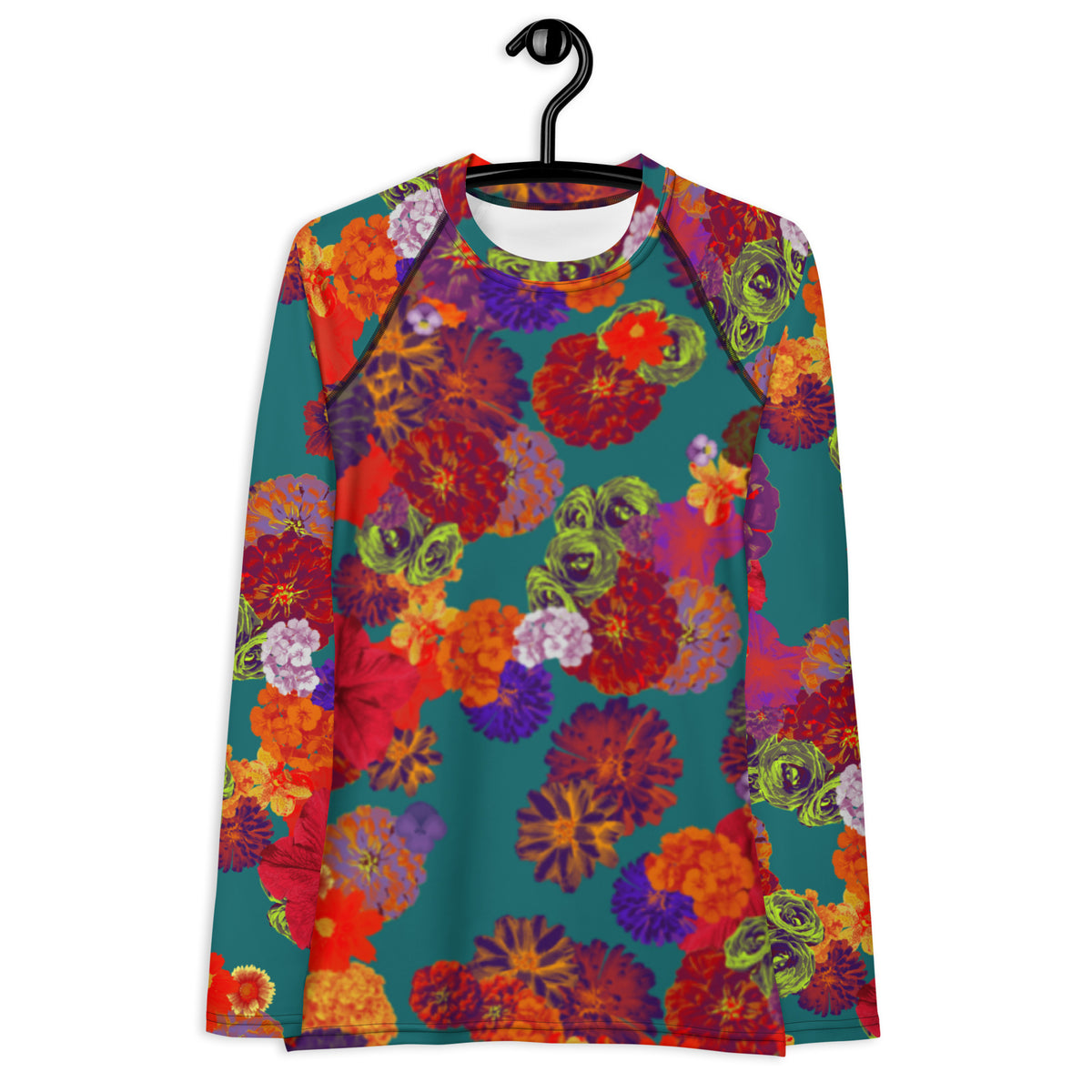 Teal Flroal Women's Rash Guard